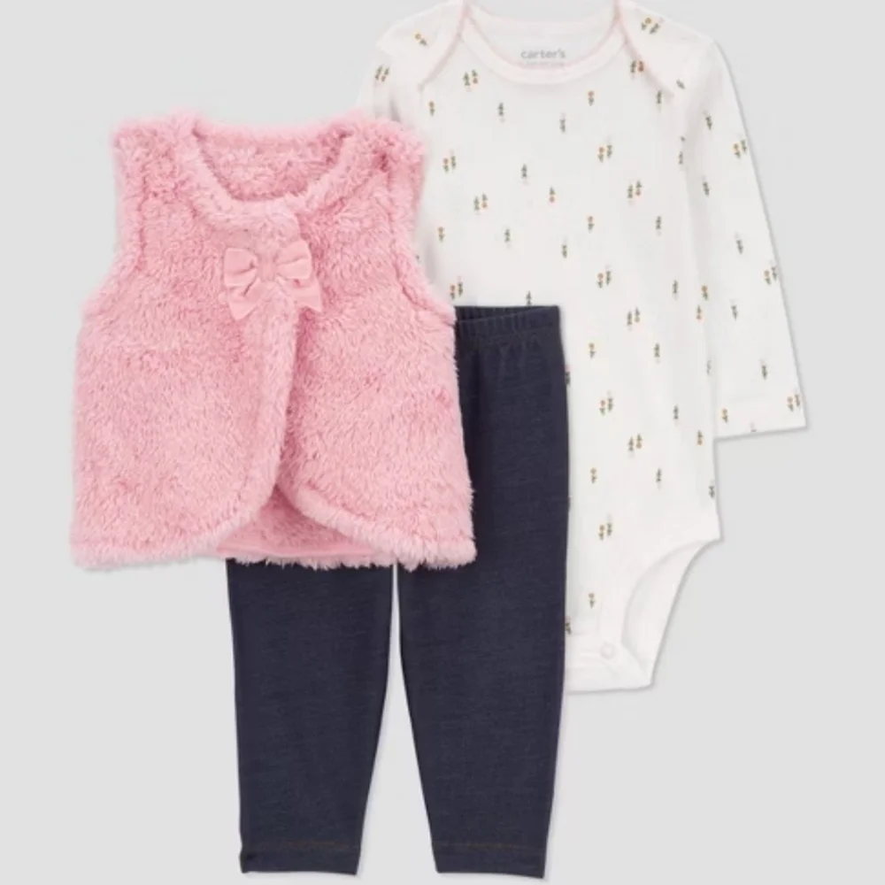 NWT Carter's infant baby faux fur 3 piece set and onsie 3 months